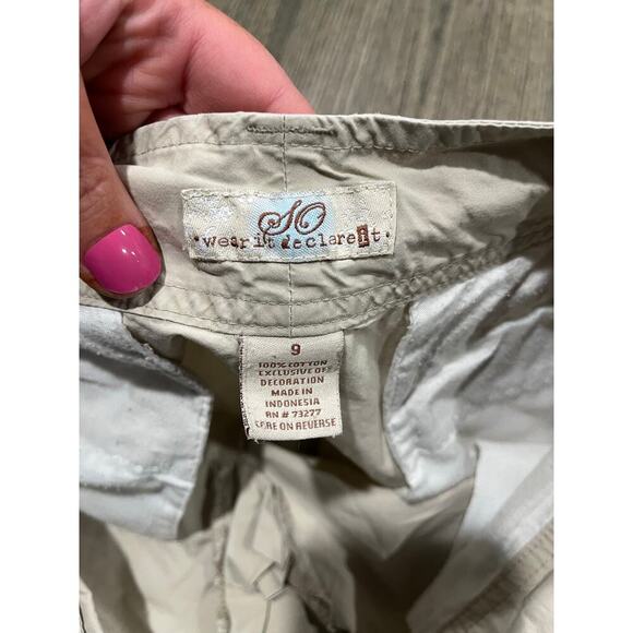 SO Womens Bermuda Shorts Flat Front Mid Rise Slash Pockets Cotton Khaki Size 9 - Picture 5 of 6